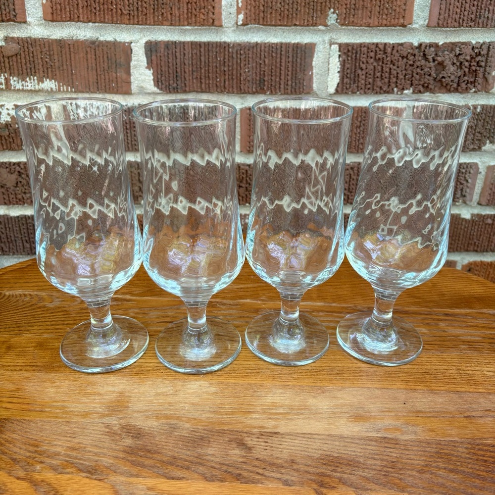 Oneida SPIN Optic Set of 4 7-1/2" Iced Tea Glasses Goblets Crystal Stemware